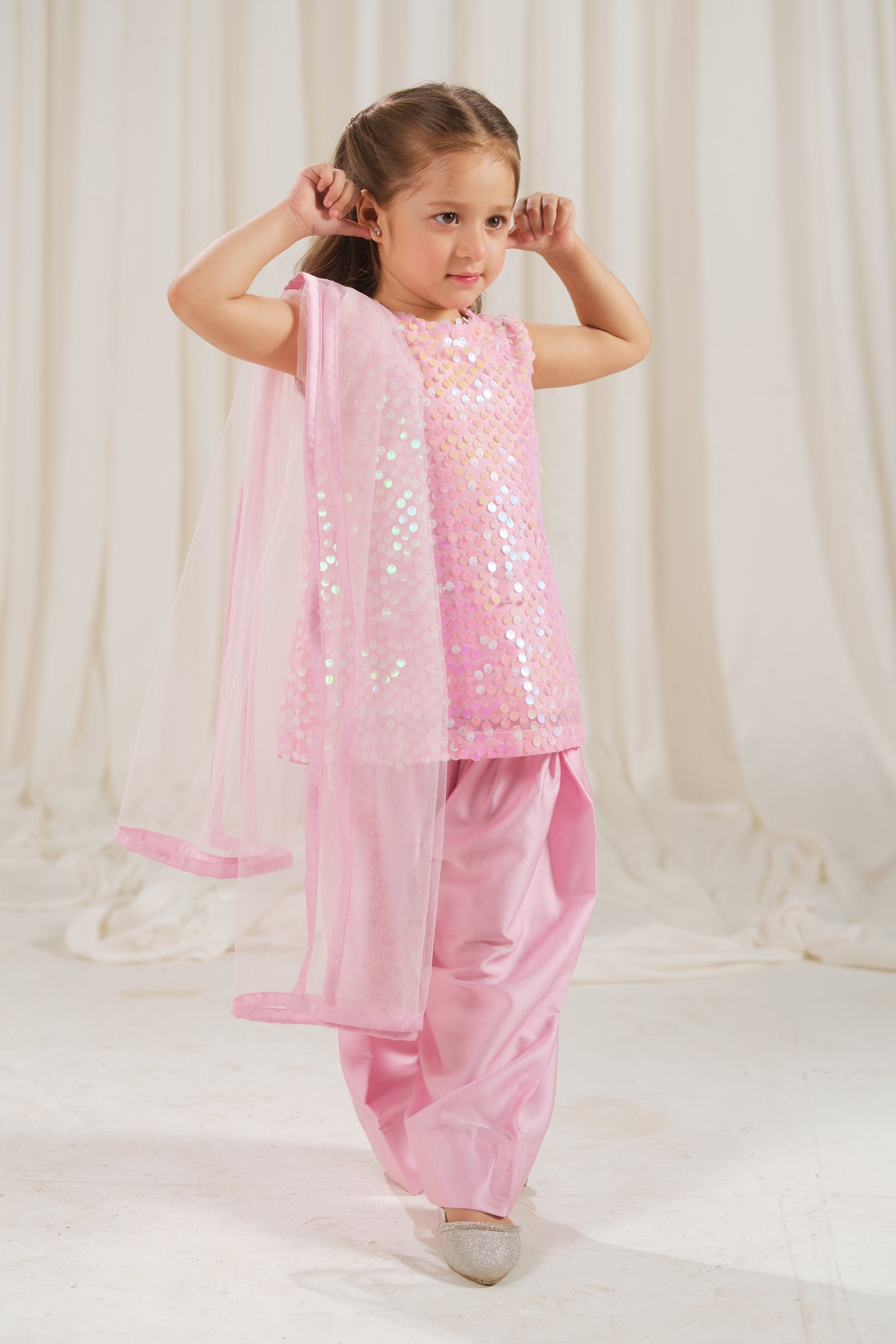 Rosette Glow Dress - 3pcs - Sequence Net & Silk - Festive - Sprinkles Pakistan