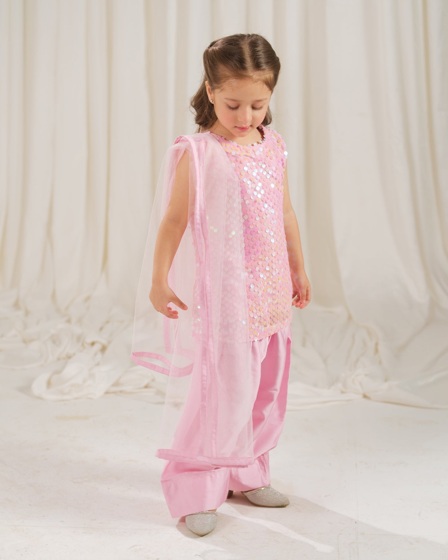 Rosette Glow Dress - 3pcs - Sequence Net & Silk - Festive - Sprinkles Pakistan