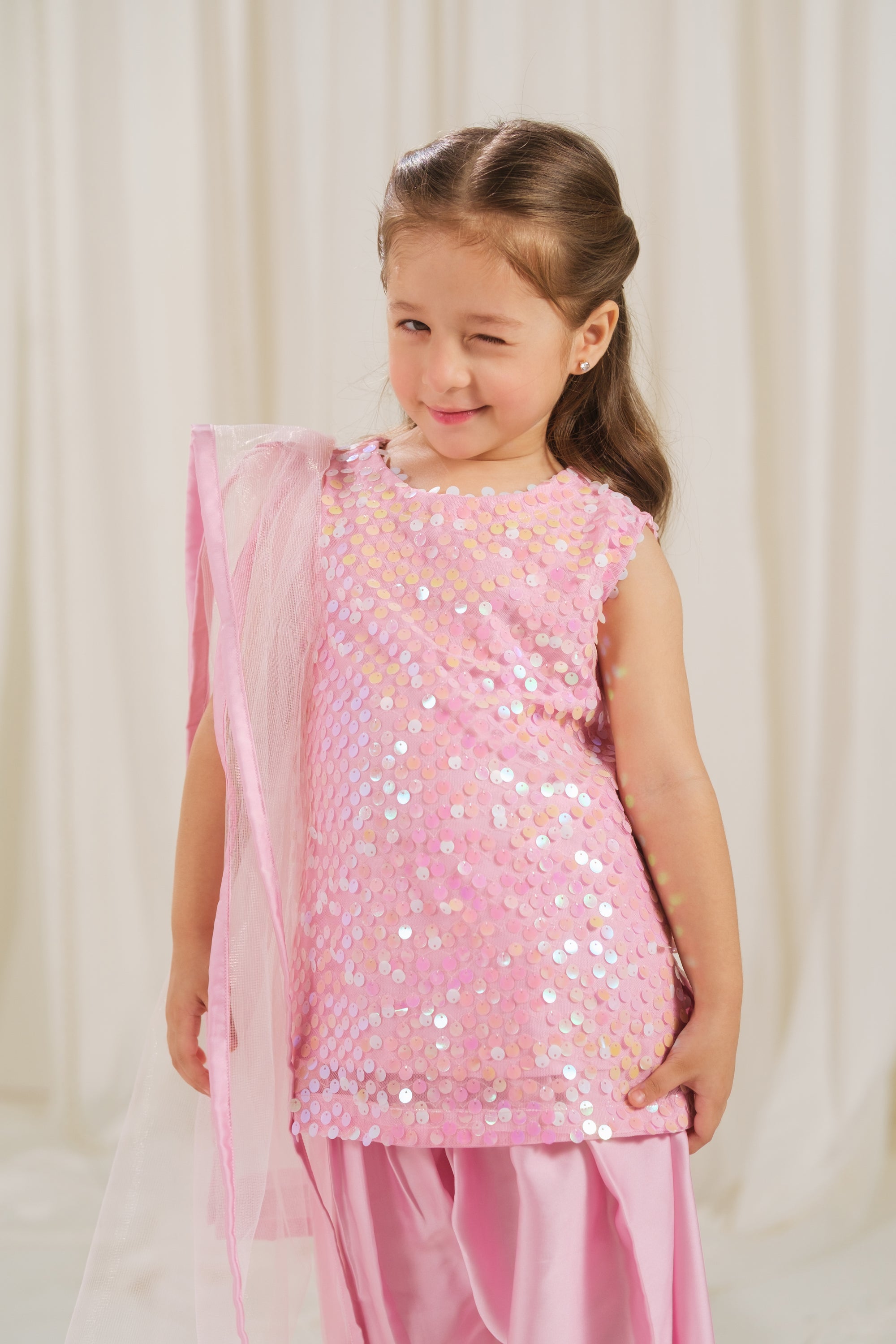 Rosette Glow Dress - 3pcs - Sequence Net & Silk - Festive - Sprinkles Pakistan