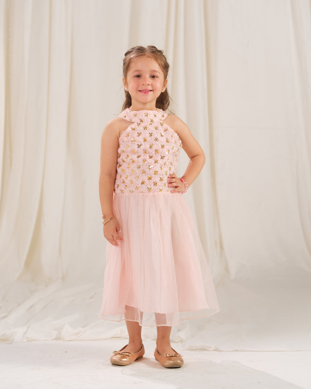 Gilded Petal Dress - 1pc - Sequence Net - Festive - Sprinkles Pakistan