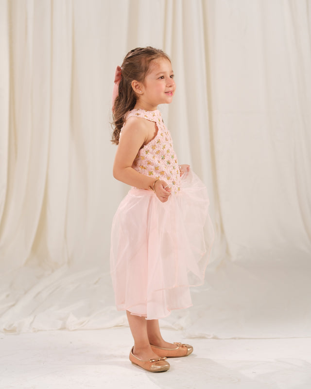 Gilded Petal Dress - 1pc - Sequence Net - Festive - Sprinkles Pakistan