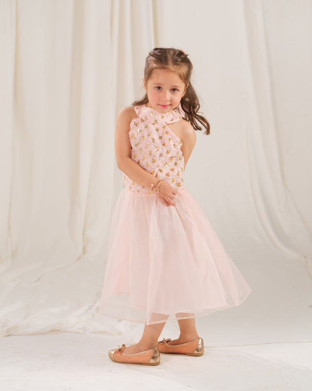 Gilded Petal Dress - 1pc - Sequence Net - Festive - Sprinkles Pakistan