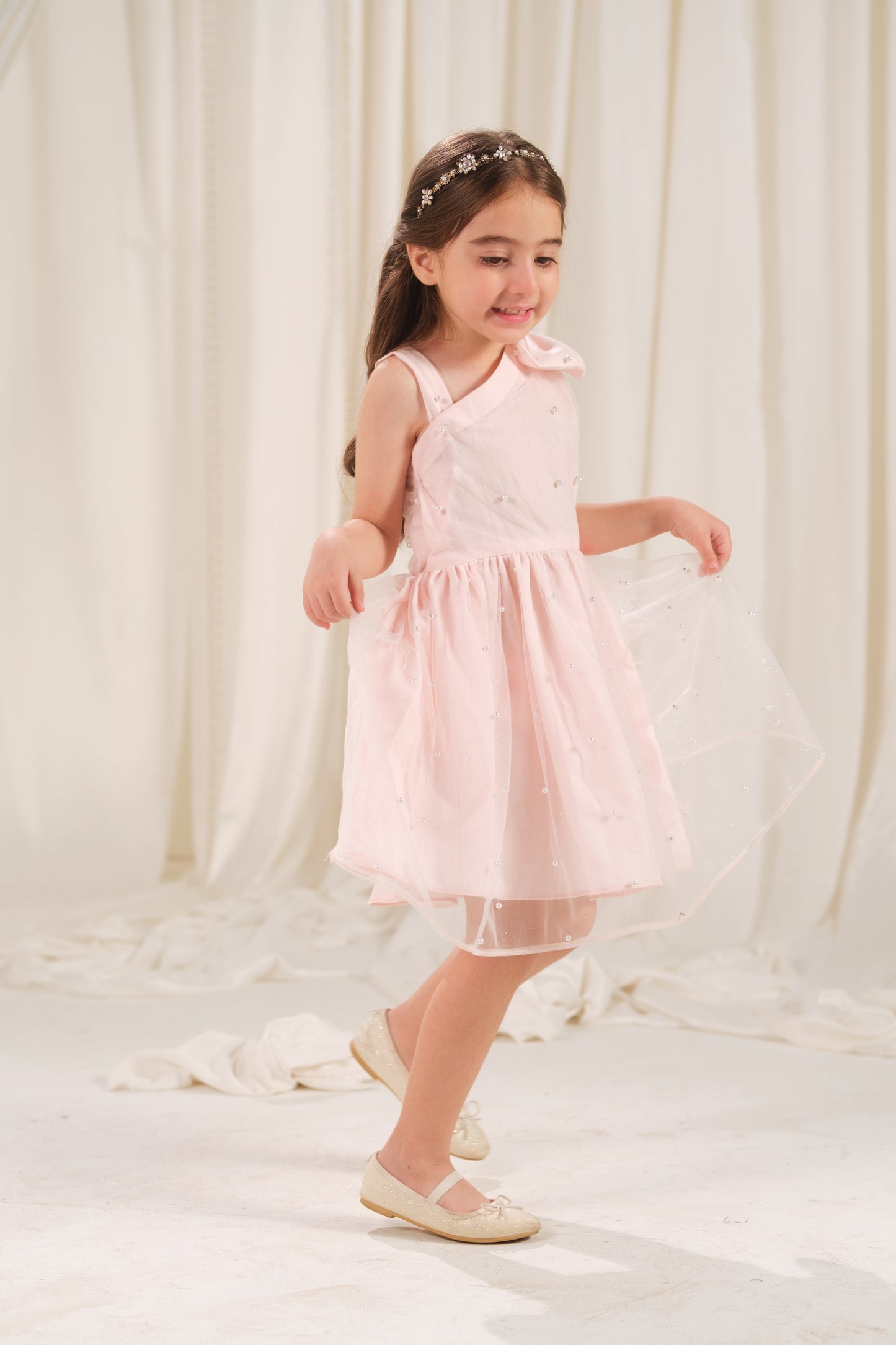 Peach Radiance Dress - 1pc - Sequence Net & Silk - Sprinkles Pakistan
