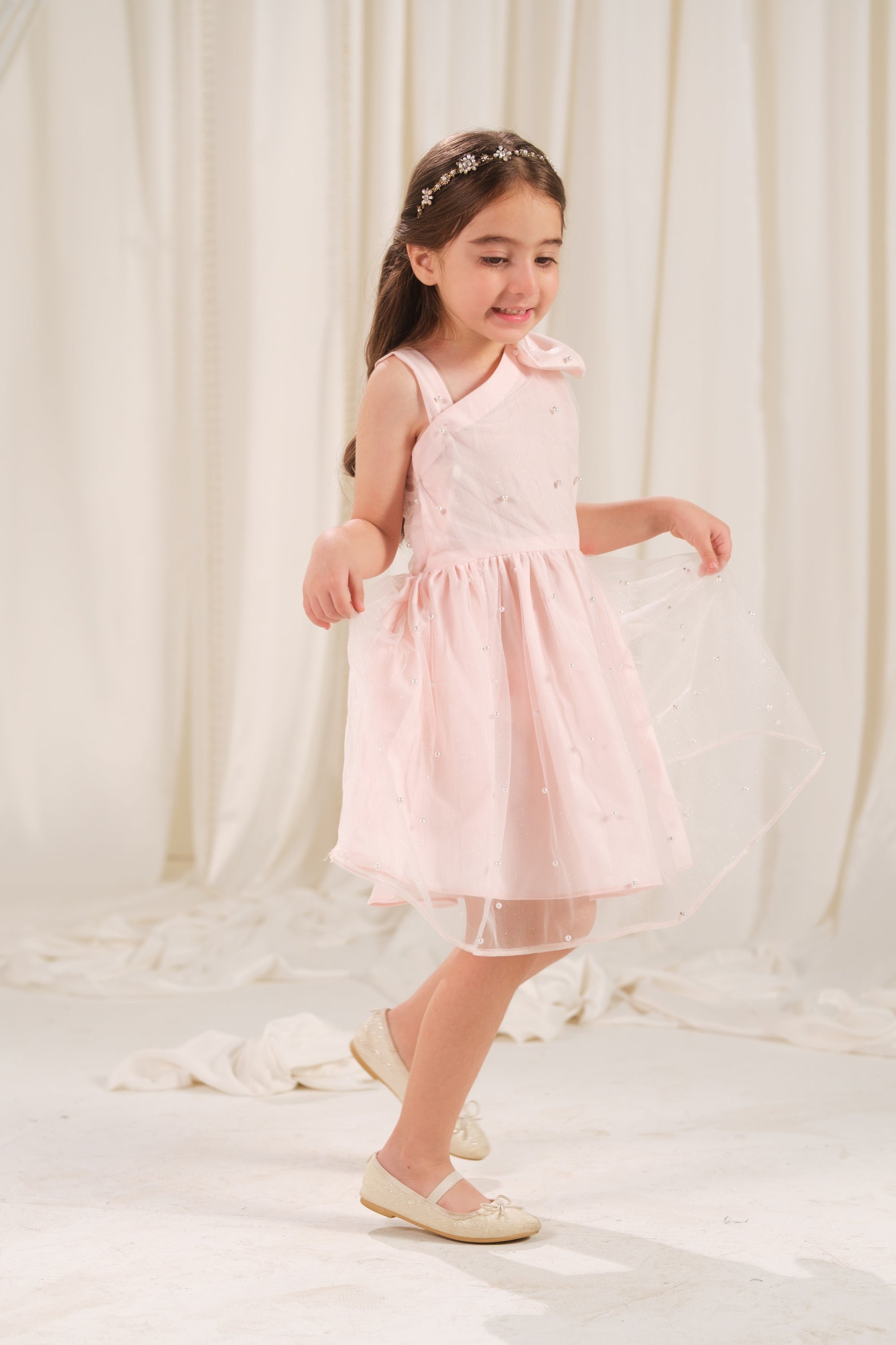 Peach Radiance Dress - 1pc - Sequence Net & Silk - Sprinkles Pakistan