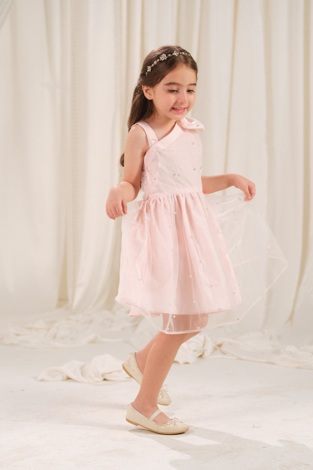 Peach Radiance Dress - 1pc - Sequence Net & Silk - Sprinkles Pakistan