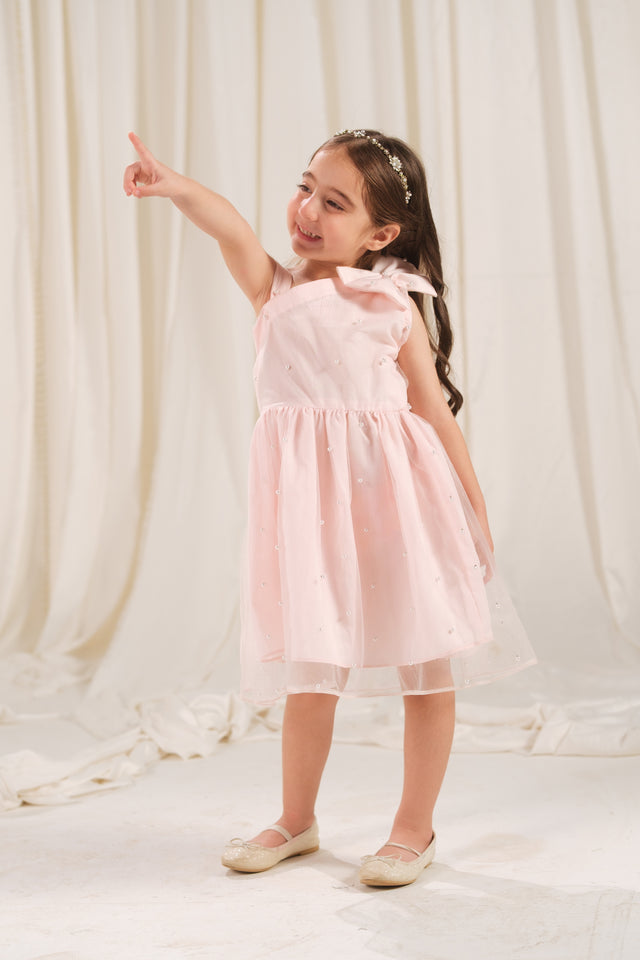 Peach Radiance Dress - 1pc - Sequence Net & Silk - Sprinkles Pakistan