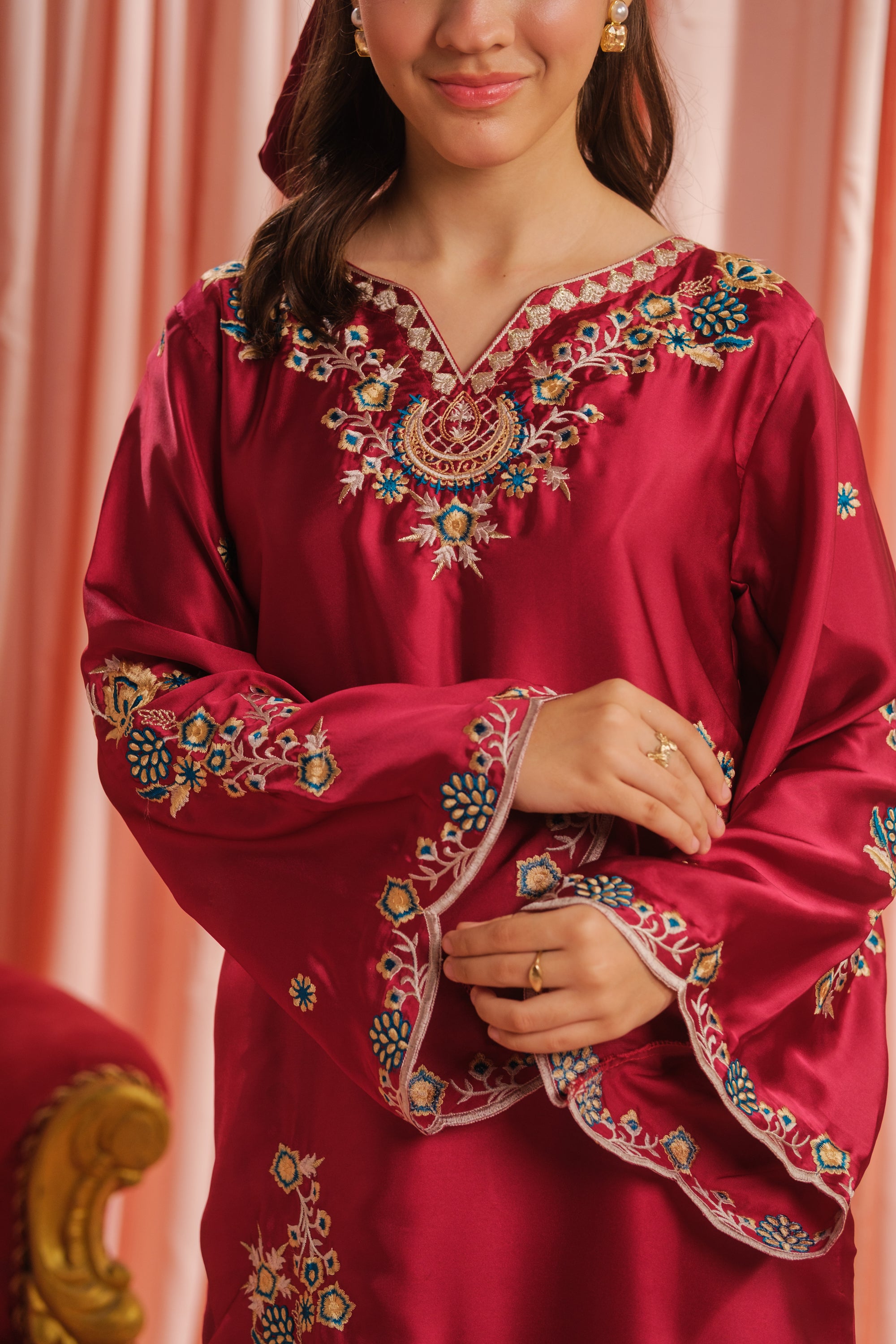 Crimson Majesty - 1pc - Embroidered - Charmeuse Silk - Festive - Sprinkles Pakistan