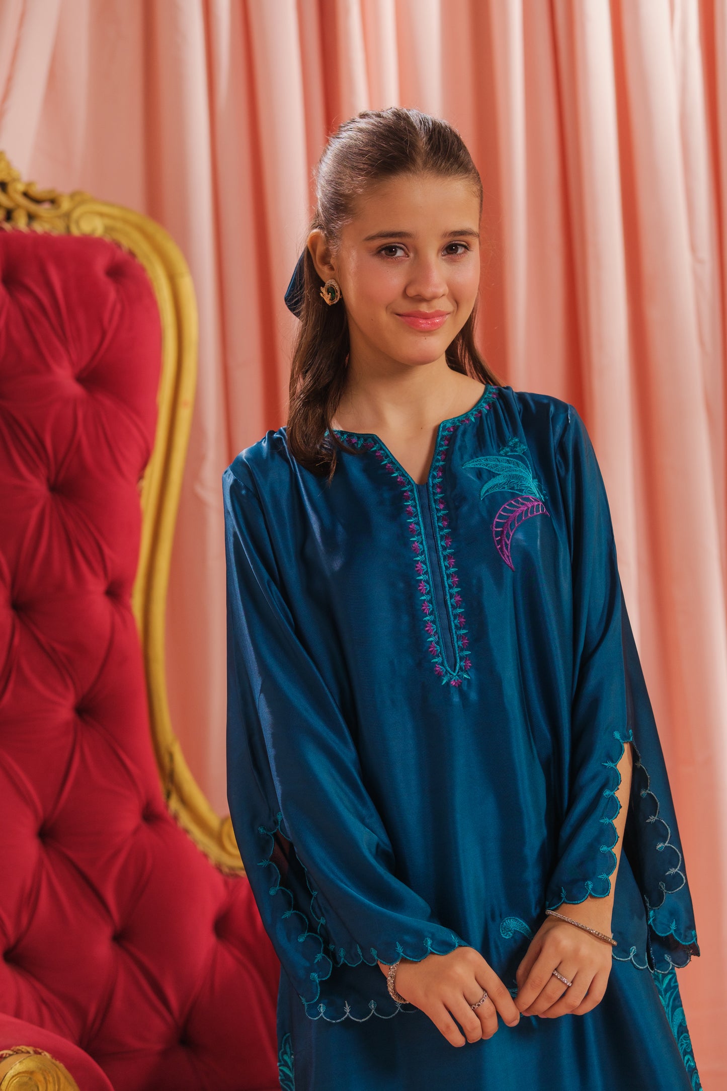 Teal Blossom - 1pc - Embroidered - Charmeuse Silk - Festive - Sprinkles Pakistan