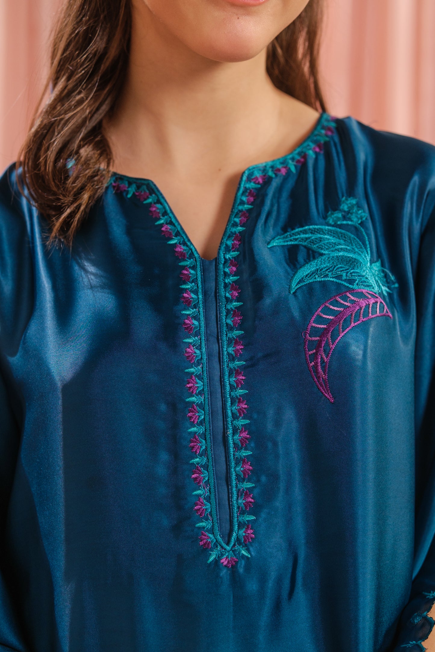 Teal Blossom - 1pc - Embroidered - Charmeuse Silk - Festive - Sprinkles Pakistan
