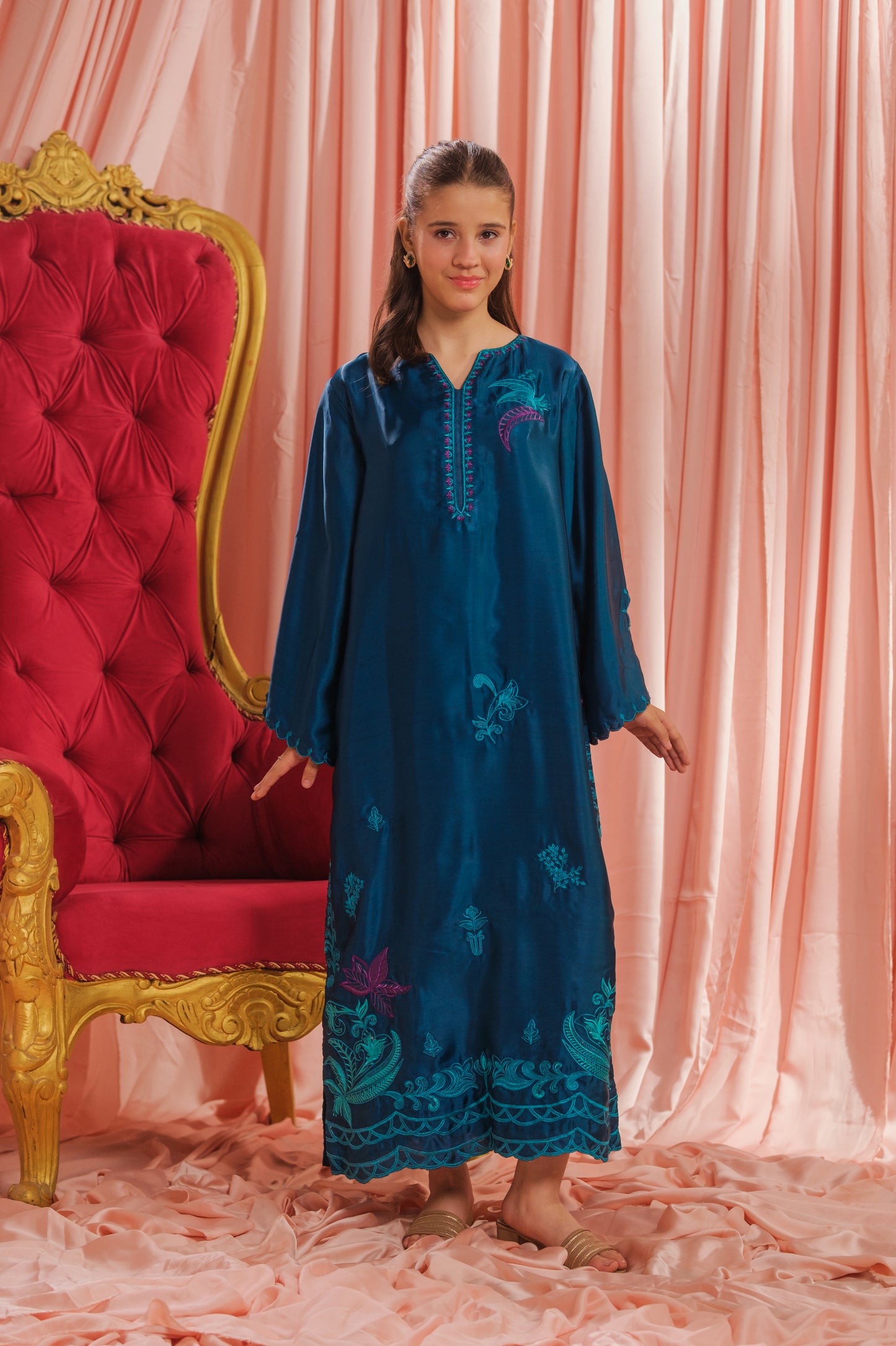 Teal Blossom - 1pc - Embroidered - Charmeuse Silk - Festive - Sprinkles Pakistan