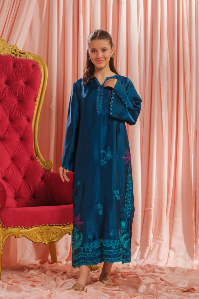 Teal Blossom - 1pc - Embroidered - Charmeuse Silk - Festive - Sprinkles Pakistan