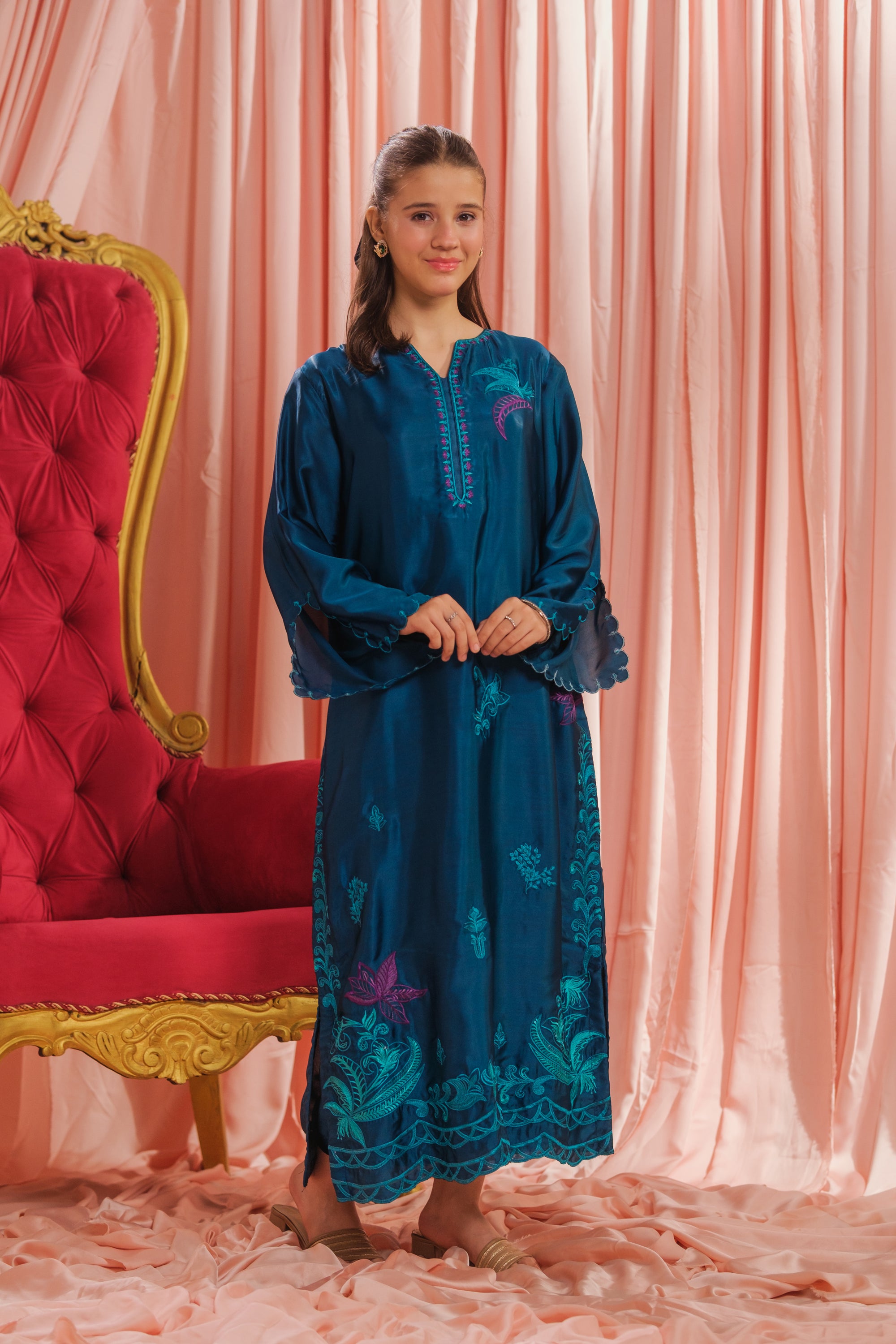 Teal Blossom - 1pc - Embroidered - Charmeuse Silk - Festive - Sprinkles Pakistan
