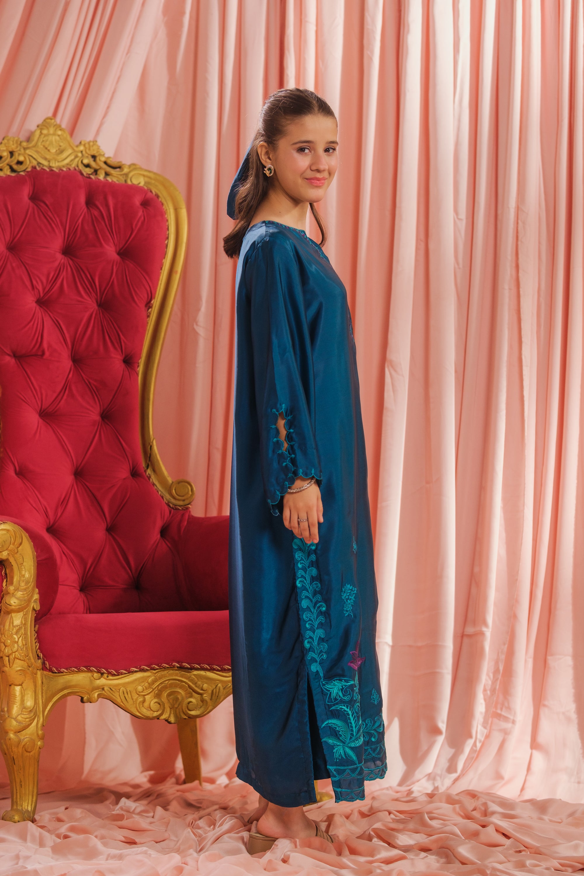 Teal Blossom - 1pc - Embroidered - Charmeuse Silk - Festive - Sprinkles Pakistan