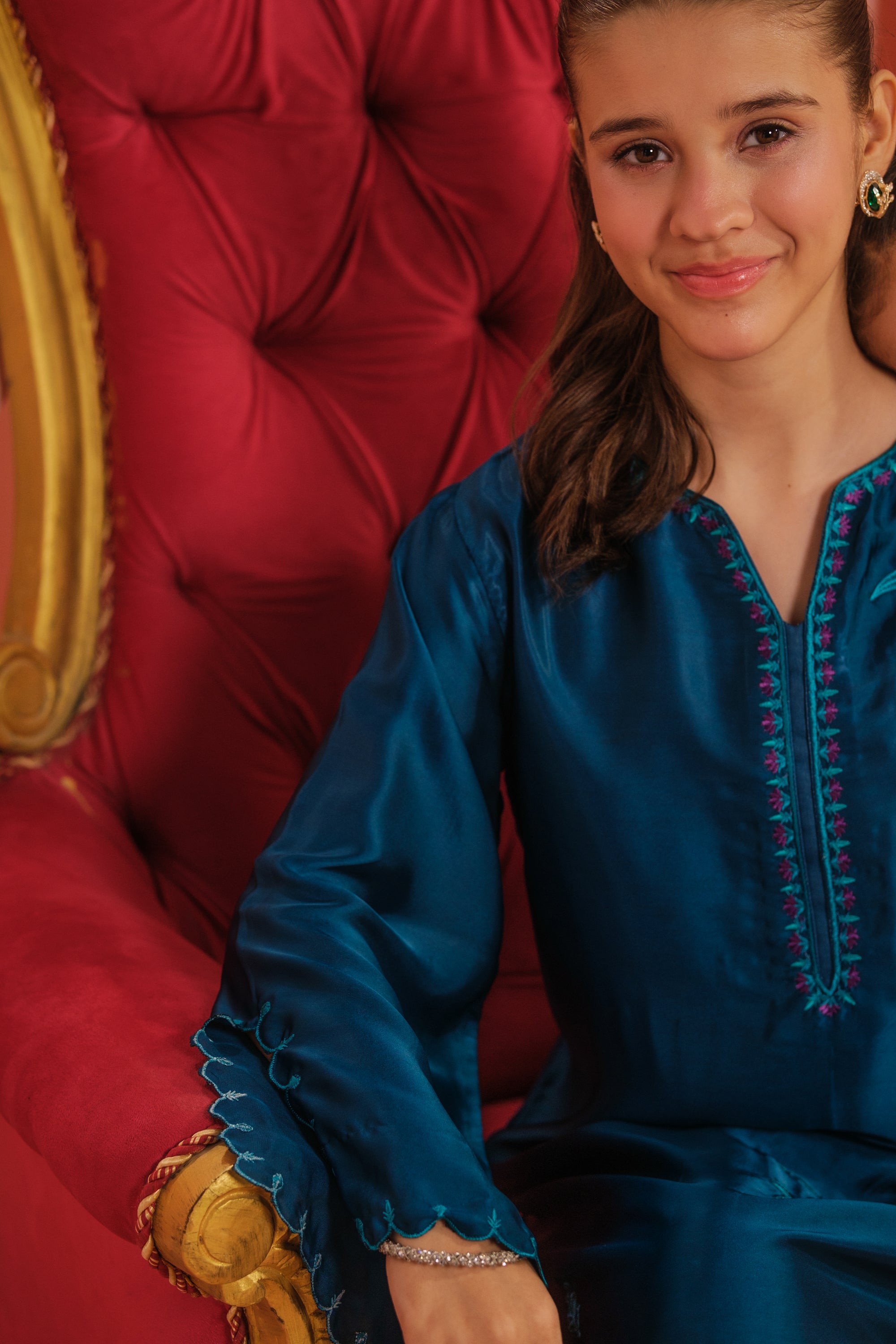 Teal Blossom - 1pc - Embroidered - Charmeuse Silk - Festive - Sprinkles Pakistan