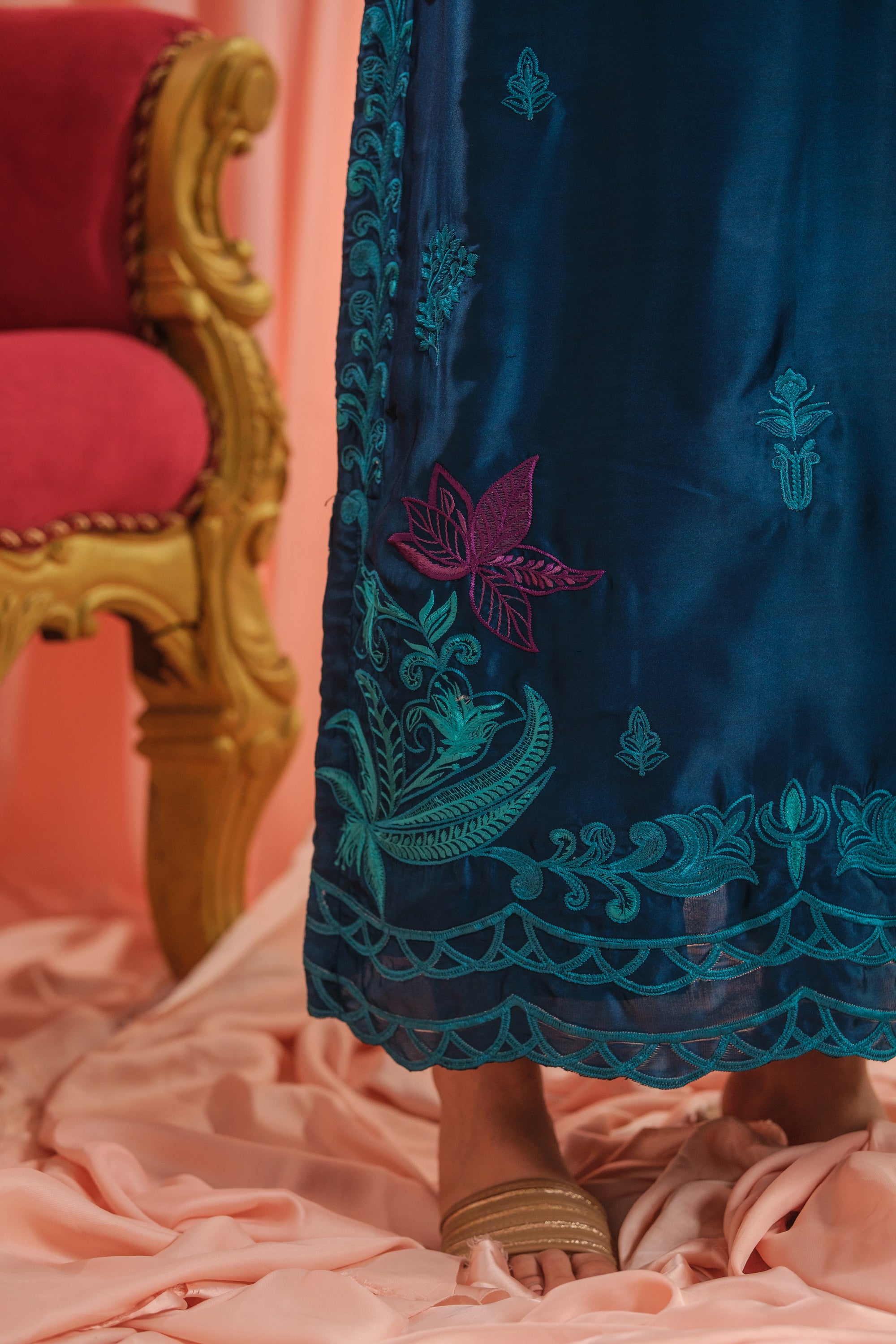 Teal Blossom - 1pc - Embroidered - Charmeuse Silk - Festive - Sprinkles Pakistan