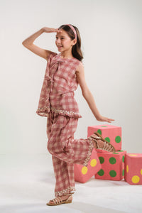 Blush Plaid - 2pcs - Poly Cambric - 2pcs-ready-to-wear, Fusion - Sprinkles Pakistan