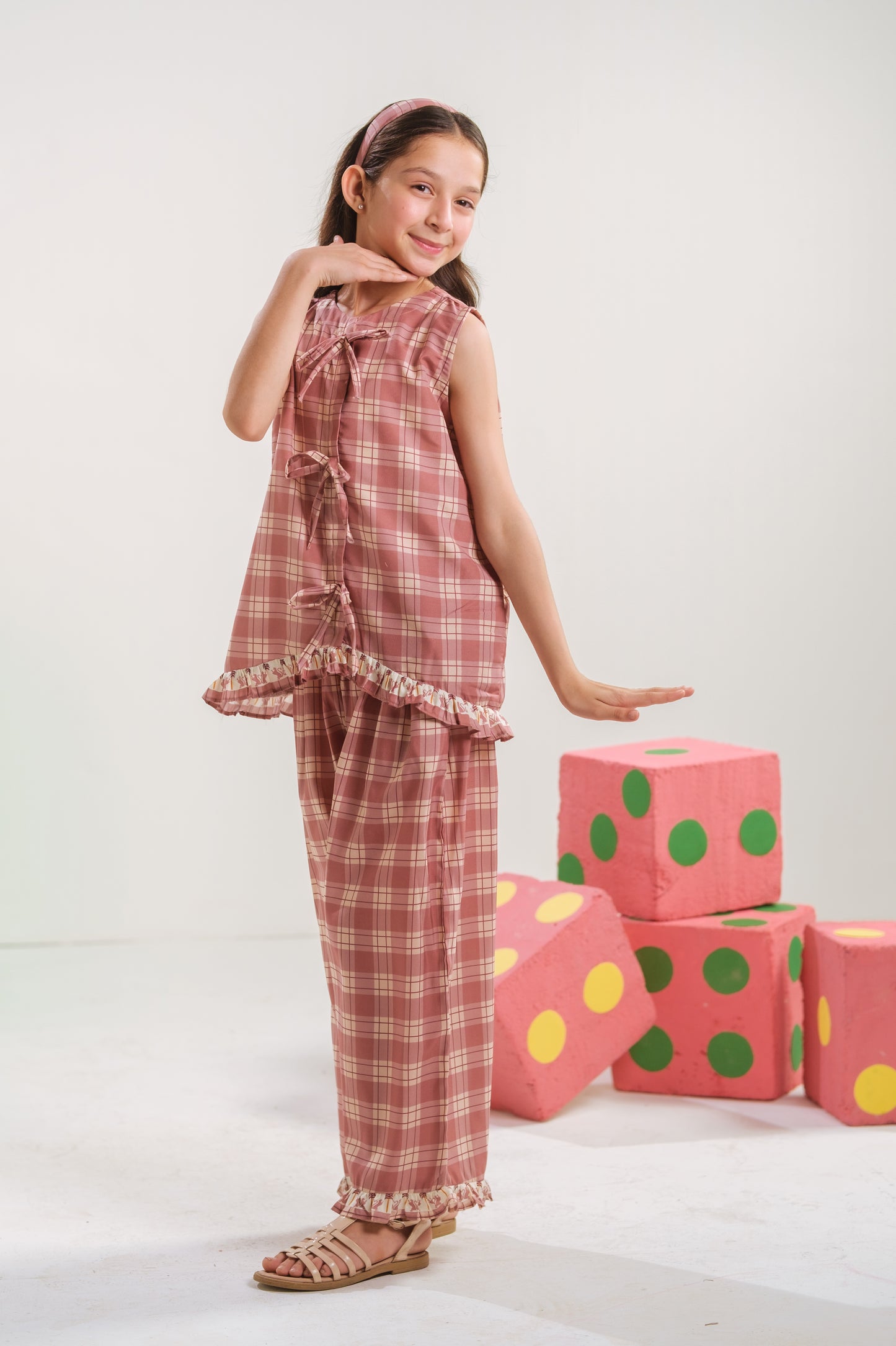 Blush Plaid - 2pcs - Poly Cambric - 2pcs-ready-to-wear, Fusion - Sprinkles Pakistan