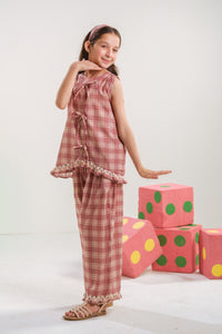 Blush Plaid - 2pcs - Poly Cambric - 2pcs-ready-to-wear, Fusion - Sprinkles Pakistan