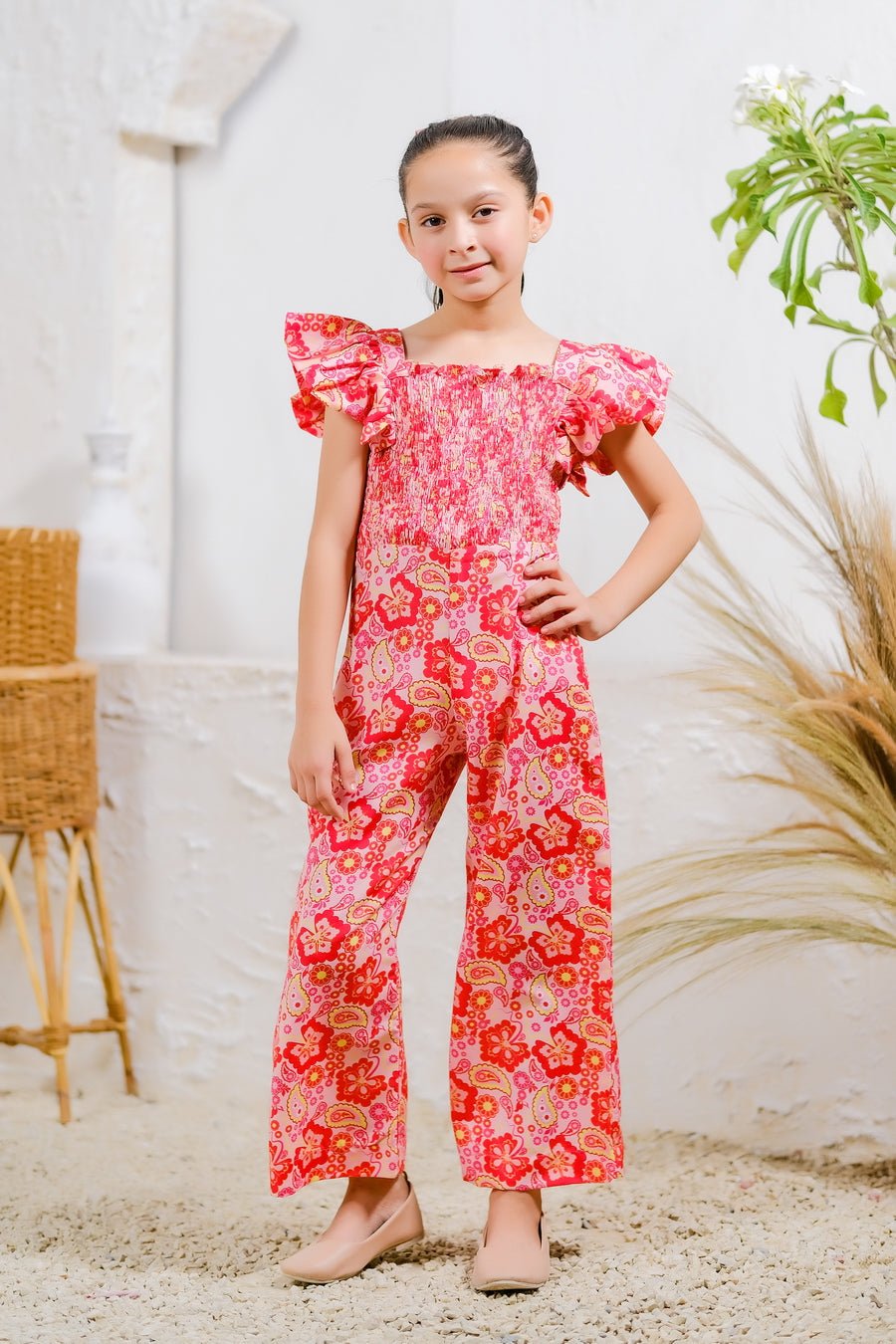 Scarlet Paisley Jumpsuit - Mix Cotton - jumpsuits, jumpsuit 2024 - Sprinkles Pakistan