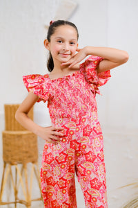Scarlet Paisley Jumpsuit - Mix Cotton - jumpsuits, jumpsuit 2024 - Sprinkles Pakistan