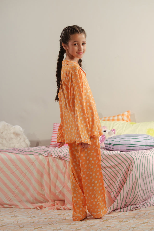 Tangerine Dream - 2pcs - Nightsuit - Boski Linen - New Arrival, Night Suit - Sprinkles Pakistan
