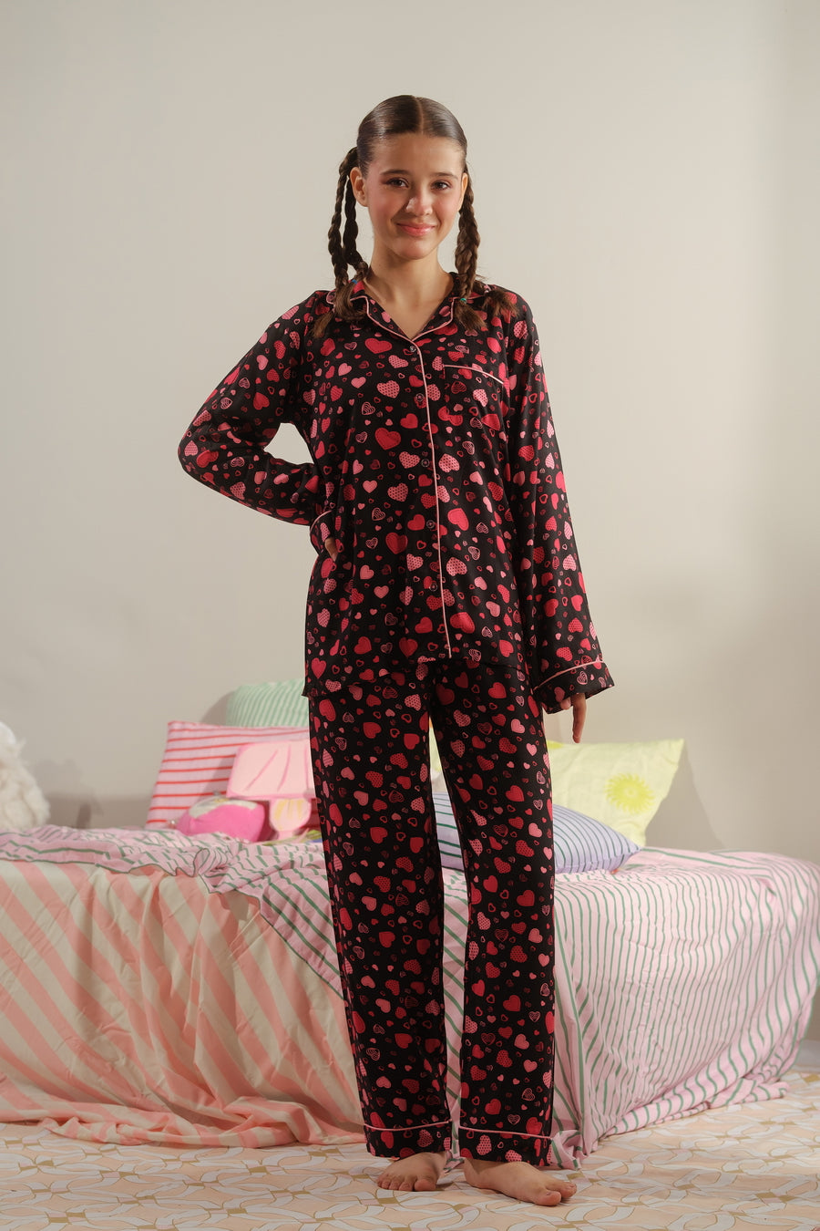 Velvet Hearts - 2pcs - Nightsuit - Boski Linen - New Arrival, Night Suit - Sprinkles Pakistan