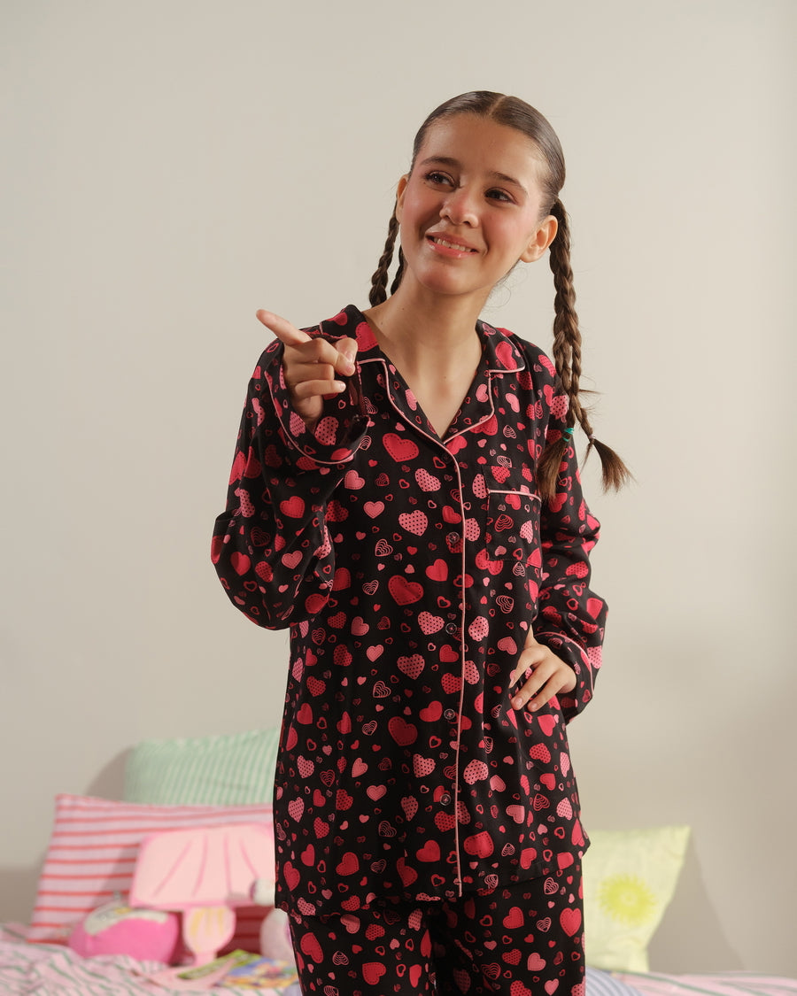 Velvet Hearts - 2pcs - Nightsuit - Boski Linen - New Arrival, Night Suit - Sprinkles Pakistan