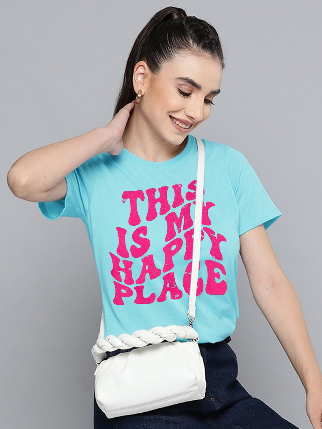 Blue Happy Place Print Tee - Cotton - Tee_clearance,grand-sale, t-shirts, kids-clearance - Sprinkles Pakistan
