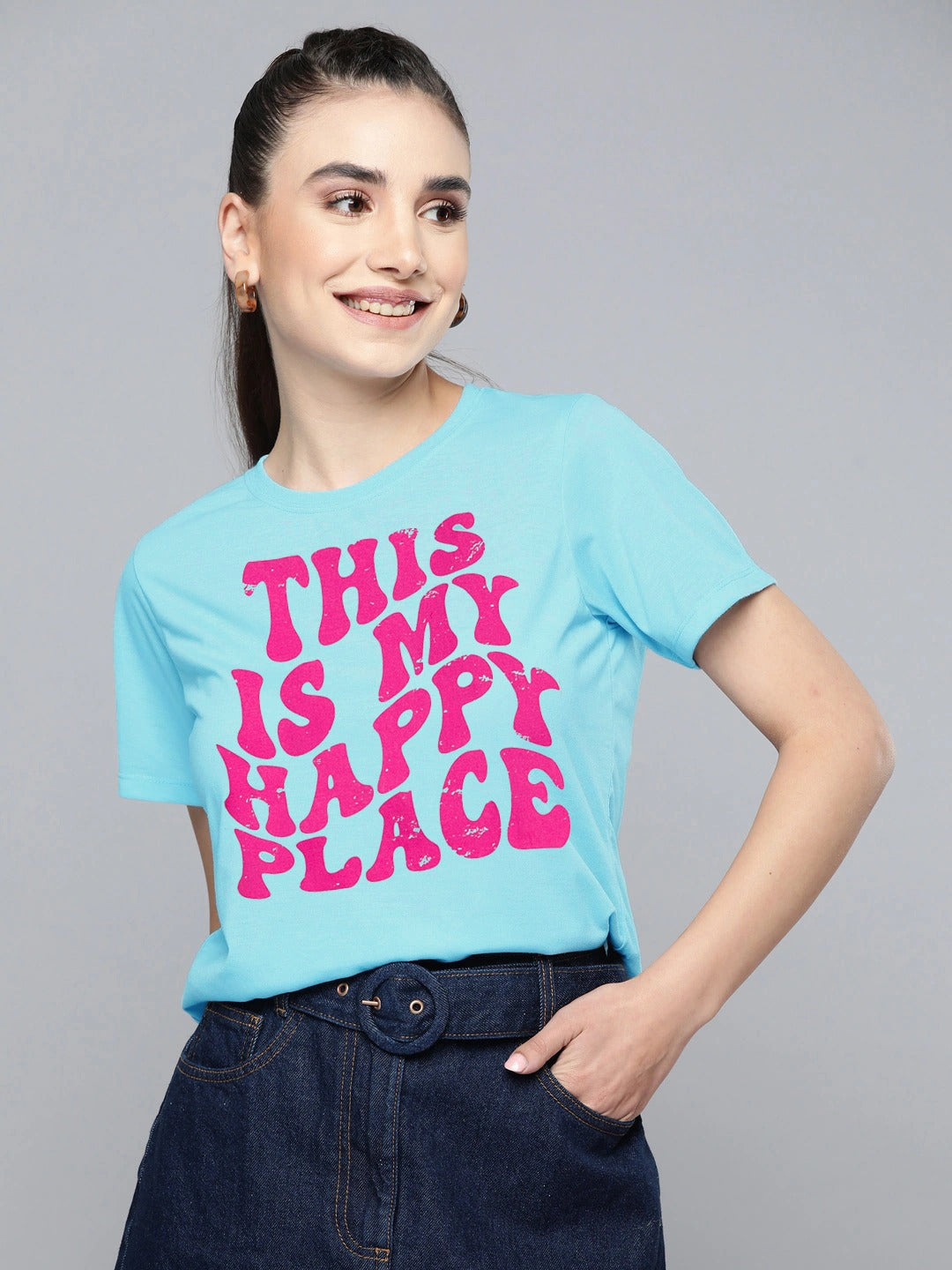 Blue Happy Place Print Tee - Cotton - Tee_clearance,grand-sale, t-shirts, kids-clearance - Sprinkles Pakistan