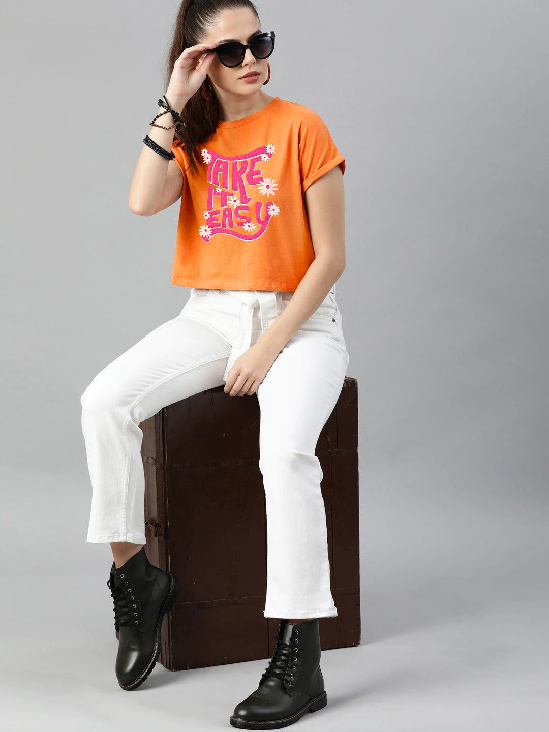 Orange Take it Easy Print Tee - Cotton - Tee_clearance,grand-sale, t-shirts, kids-clearance - Sprinkles Pakistan