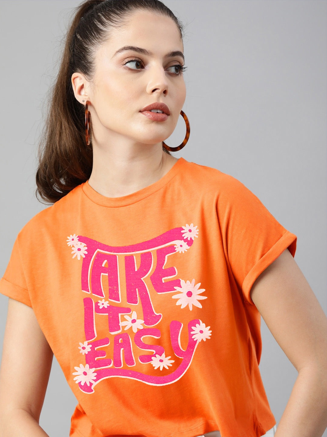 Orange Take it Easy Print Tee