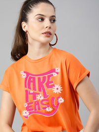 Orange Take it Easy Print Tee - Cotton - Tee_clearance,grand-sale, t-shirts, kids-clearance - Sprinkles Pakistan