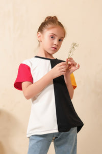 Two Tone Black & White Half Sleeves Tee - Woven Fabric - Tee_clearance,grand-sale, t-shirts, topsshirts, kids-clearance - Sprinkles Pakistan