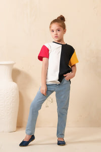 Two Tone Black & White Half Sleeves Tee - Woven Fabric - Tee_clearance,grand-sale, t-shirts, topsshirts, kids-clearance - Sprinkles Pakistan