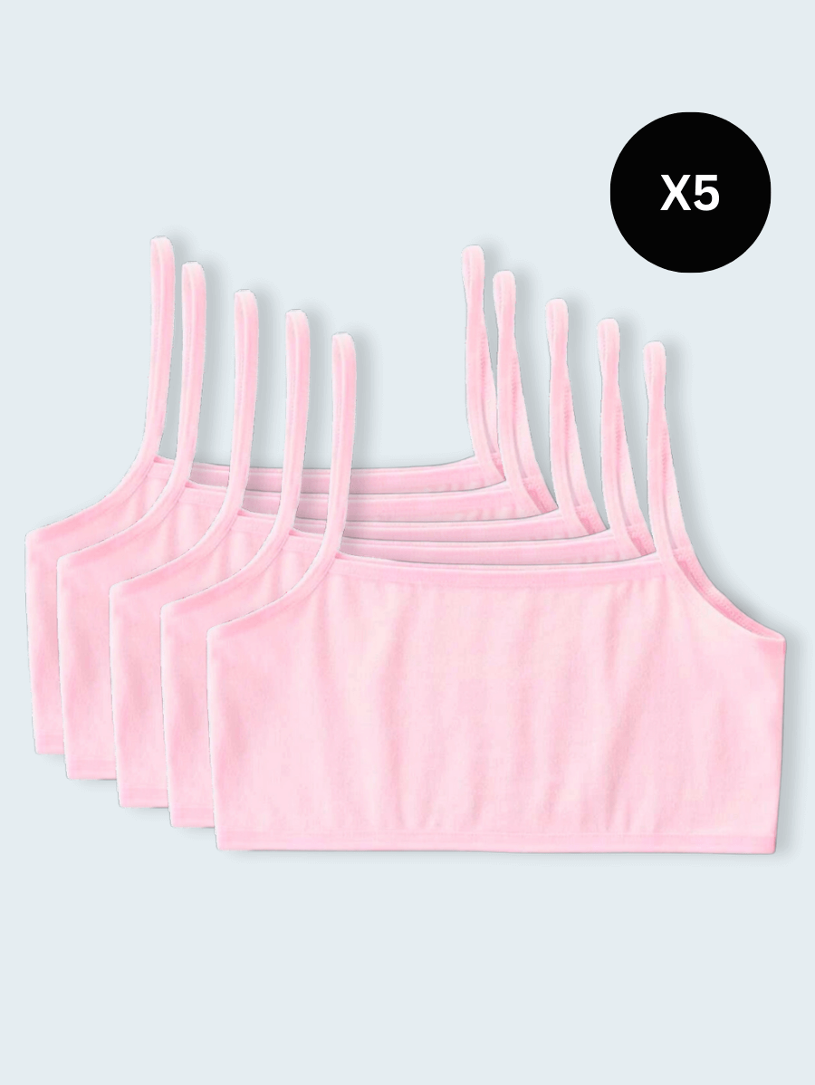 Pack of 5 Girls Pack Solid Cami Bralette (Pink)