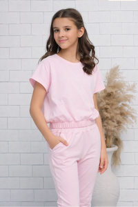 Baby Pink 2Pcs Cord Set with Short Sleeves Shirt and Trouser - Jersey - co-ord-sets, dresses - Sprinkles Pakistan