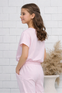 Baby Pink 2Pcs Cord Set with Short Sleeves Shirt and Trouser - Jersey - co-ord-sets, dresses - Sprinkles Pakistan