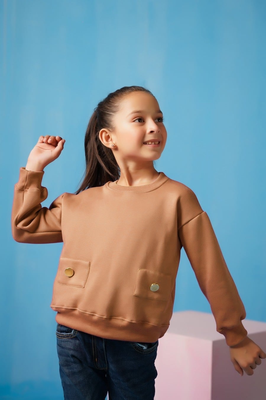 Sweatshirt With Flap - Coffee Brown