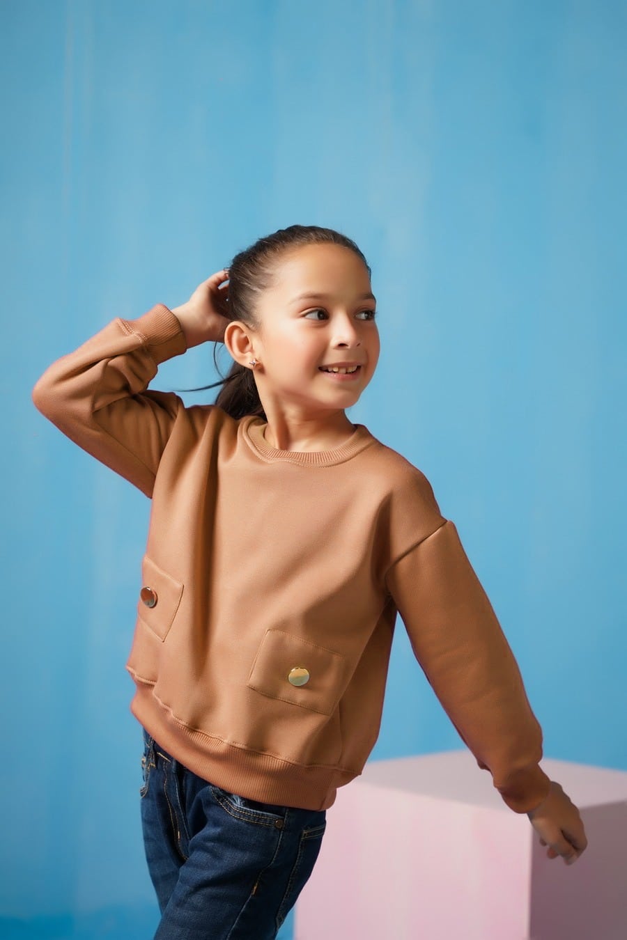 Sweatshirt With Flap - Coffee Brown