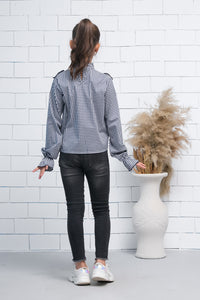 Black & White Teen Girls Mock Neck Flounce Sleeve Ruffle Trim Gingham Top - shirts, topsshirts - Sprinkles Pakistan