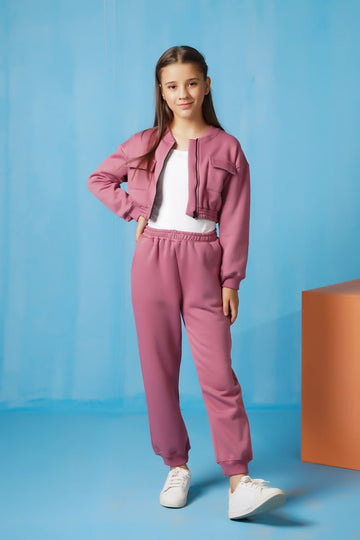 Crop Jacket With Jogger Pant - Tea Pink